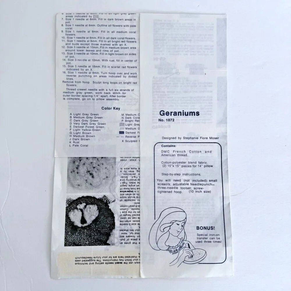 Vintage Craftways 1872 Needlepunch Embroidery Kit Pattern Geraniums Red Flowers